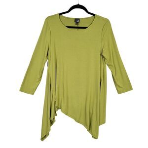 LISA BAYNE Green Artsy Asymmetrical Fairy Tunic Top Lagenlook SIZE SMALL PETITE